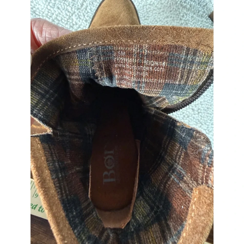 Born Brown Suede Ruched Ankle‎ Boots Women Size 9.5 M Block Heel Side Zip
